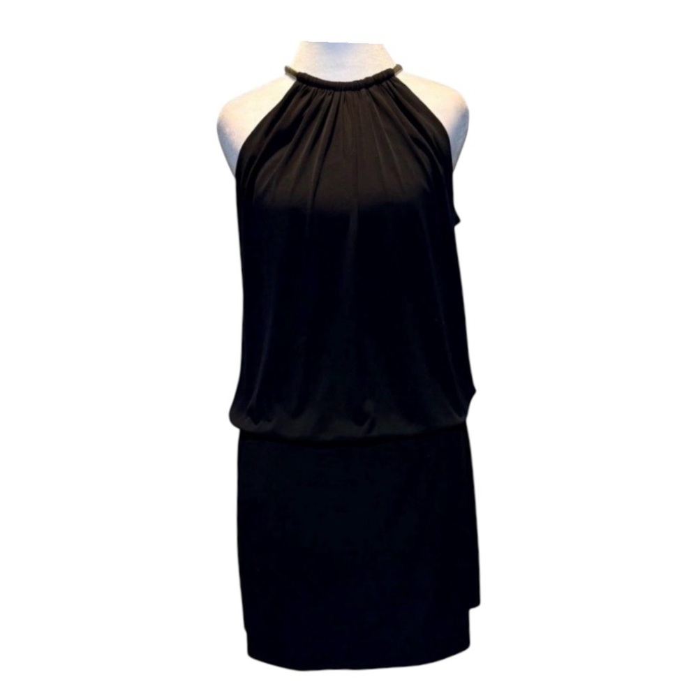 Y2K Little Black Halter Dress Jessica Simpson Metal Necklace Adjustable Closure